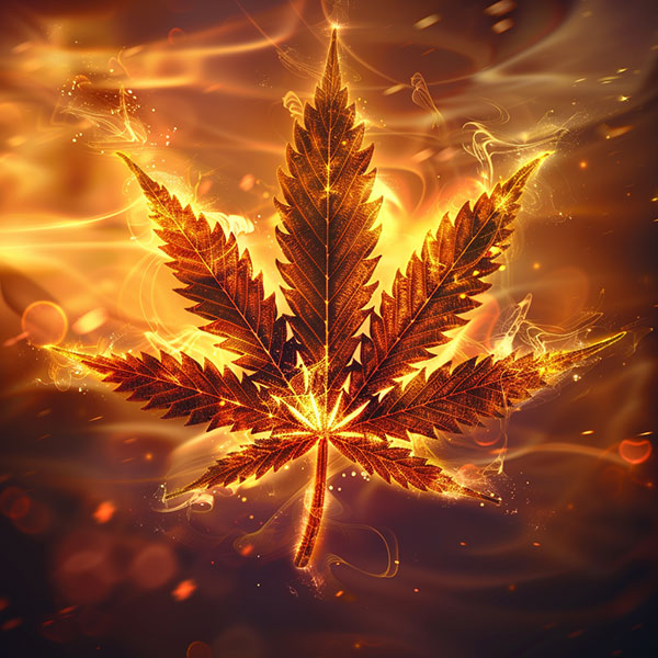 CBD Cannabis Blatt mit goldenem Schein umringt