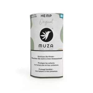 MUZA Hemp Original – natürlicher, tabak- und nikotinfreier Tabakersatz auf Hanfbasis in moderner weiß-grüner Verpackung, 20 g Kräutermischung mit Terpenen für ein sanftes, aromatisches Raucherlebnis.
