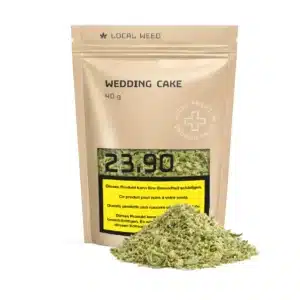 Wedding Cake CBD Trim 40 g von Local Weed mit zerkleinerten CBD Blüten vor Verpackung
